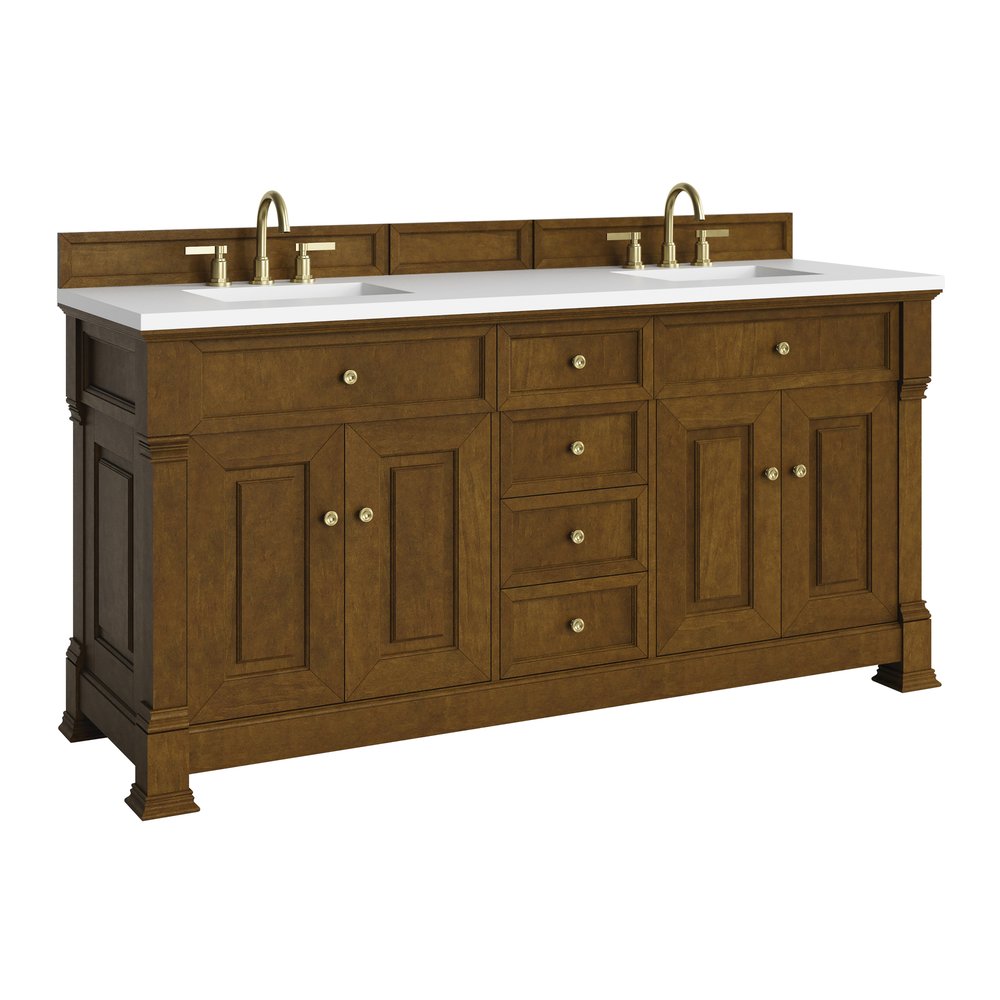 James Martin - Brookfield 72" Double Vanity, Honey Oak,  w/ 3 CM White Zeus Silestone Top - 547-V72-HNO-3WZ view 10