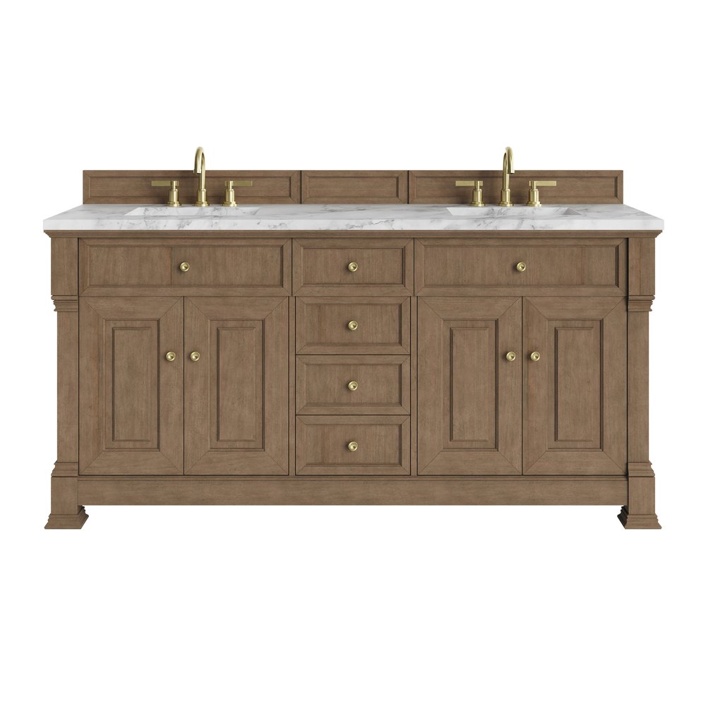 James Martin - Brookfield 72" Double Vanity, Pecan w/ 3 CM Carrara White Marble Top - 547-V72-PCN-3CAR view 1