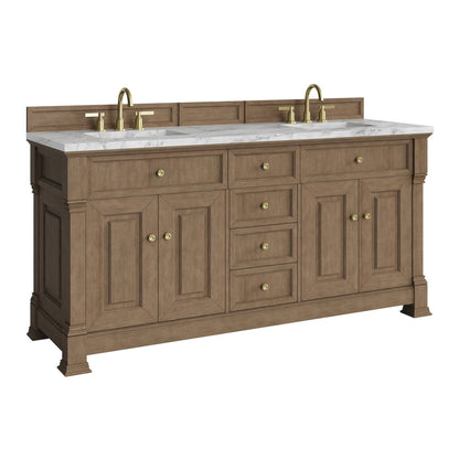 James Martin - Brookfield 72" Double Vanity, Pecan w/ 3 CM Carrara White Marble Top - 547-V72-PCN-3CAR view 10