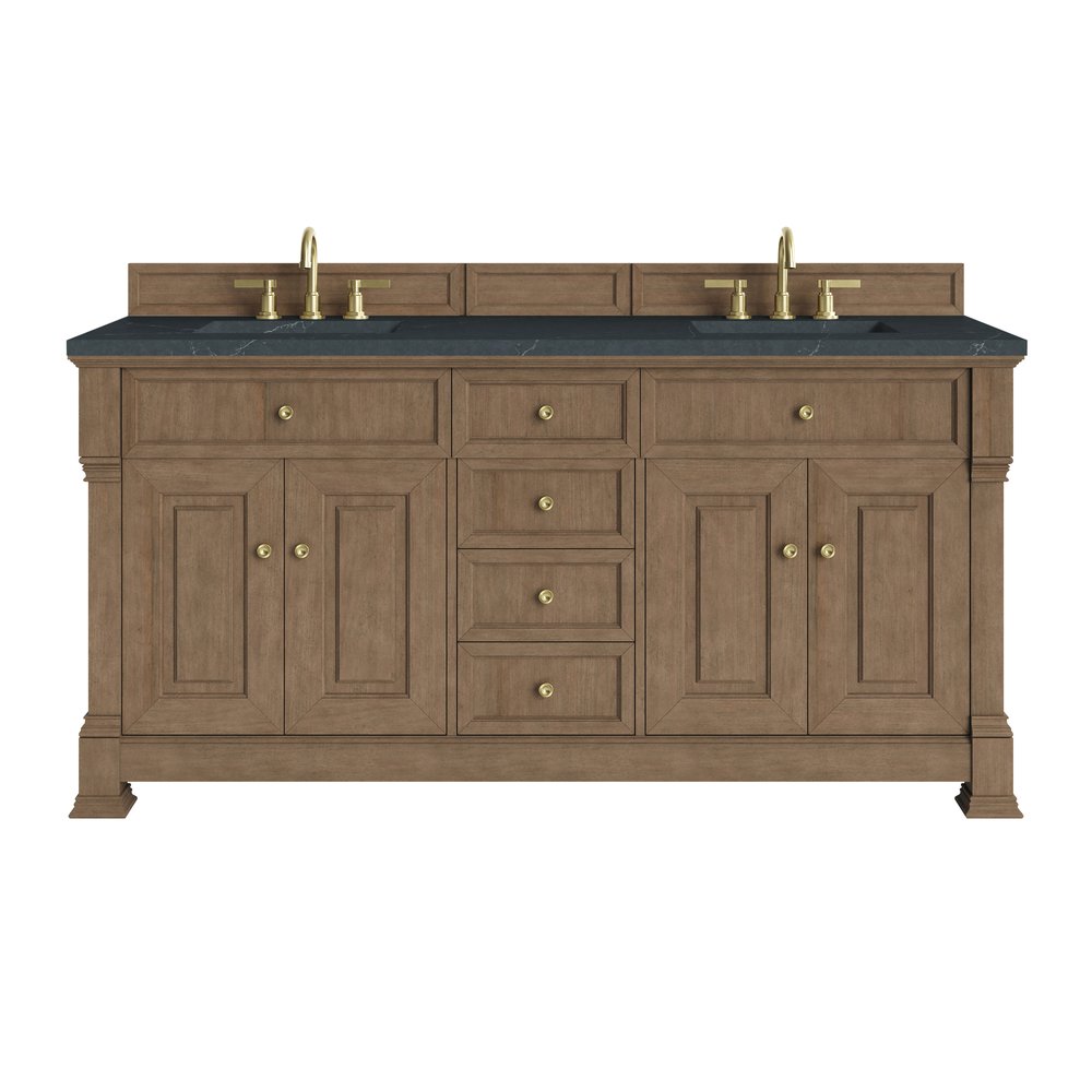 James Martin - Brookfield 72" Double Vanity, Pecan, w/ 3 CM Charcoal Soapstone Silestone Top - 547-V72-PCN-3CSP view 1