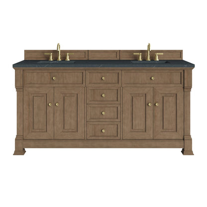 James Martin - Brookfield 72" Double Vanity, Pecan, w/ 3 CM Charcoal Soapstone Silestone Top - 547-V72-PCN-3CSP view 1