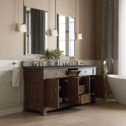 James Martin - Brookfield 72" Double Vanity, Pecan, w/ 3 CM Charcoal Soapstone Silestone Top - 547-V72-PCN-3CSP view 5