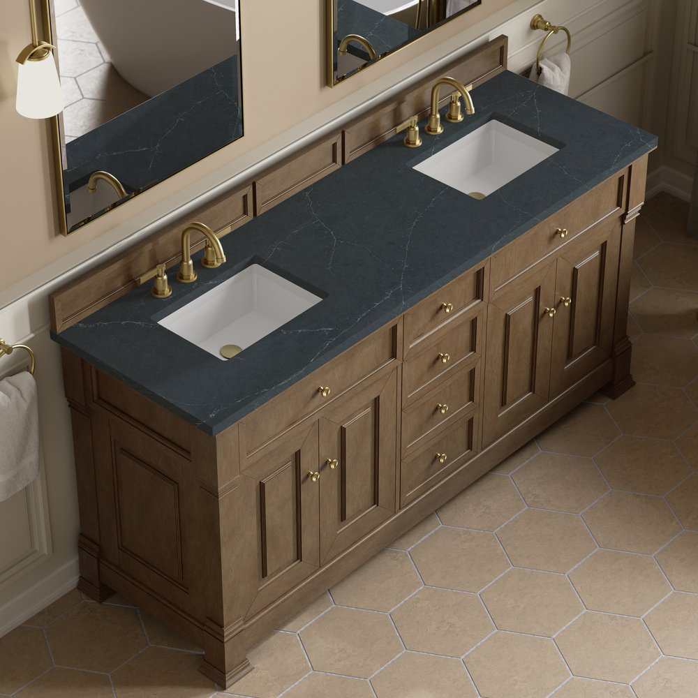James Martin - Brookfield 72" Double Vanity, Pecan, w/ 3 CM Charcoal Soapstone Silestone Top - 547-V72-PCN-3CSP view 7