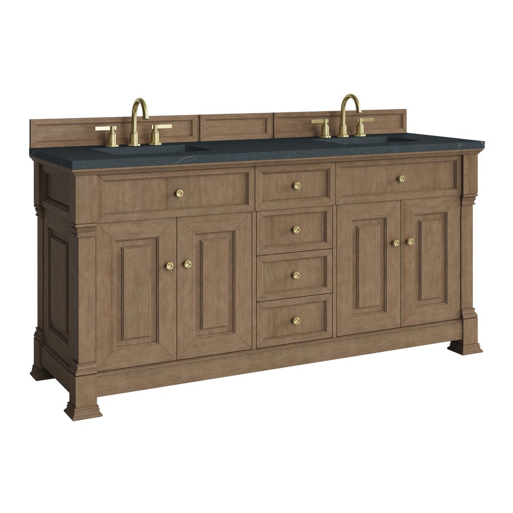 James Martin - Brookfield 72" Double Vanity, Pecan, w/ 3 CM Charcoal Soapstone Silestone Top - 547-V72-PCN-3CSP view 9