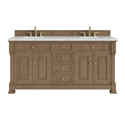 James Martin - Brookfield 72" Double Vanity, Pecan w/ 3 CM Ethereal Noctis Silestone Top - 547-V72-PCN-3ENC view 1