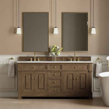 James Martin - Brookfield 72" Double Vanity, Pecan w/ 3 CM Ethereal Noctis Silestone Top - 547-V72-PCN-3ENC view 3