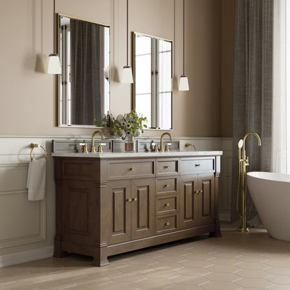 James Martin - Brookfield 72" Double Vanity, Pecan w/ 3 CM Ethereal Noctis Silestone Top - 547-V72-PCN-3ENC view 4