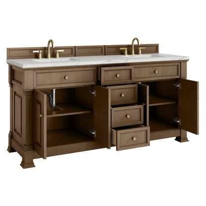 James Martin - Brookfield 72" Double Vanity, Pecan w/ 3 CM Ethereal Noctis Silestone Top - 547-V72-PCN-3ENC view 8