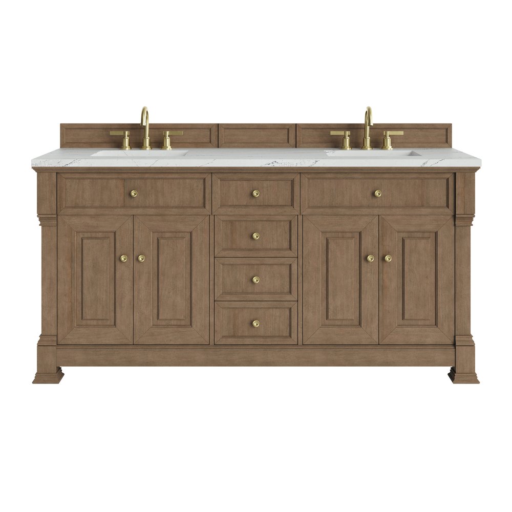 James Martin - Brookfield 72" Double Vanity, Pecan w/ 3 CM Ethereal Noctis Silestone Top w/ FreePower Wireless Charger - 547-V72-PCN-FENC view 1