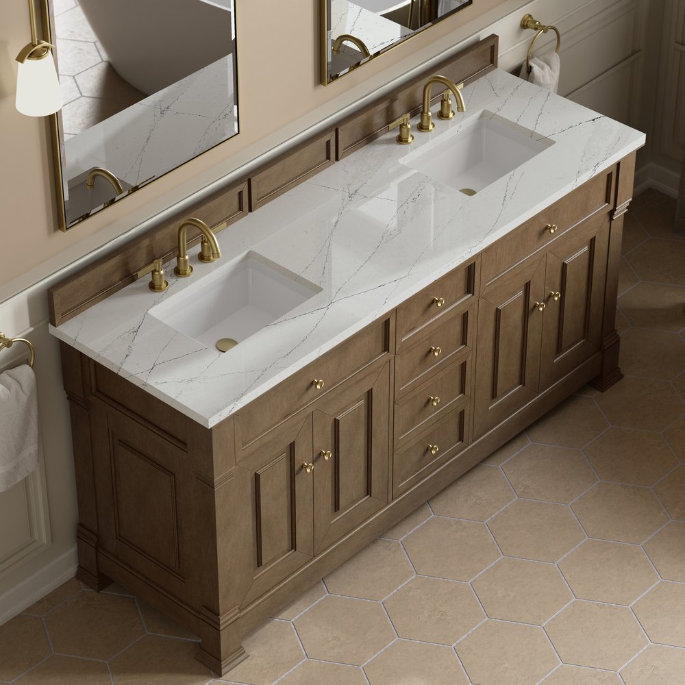 James Martin - Brookfield 72" Double Vanity, Pecan w/ 3 CM Ethereal Noctis Silestone Top w/ FreePower Wireless Charger - 547-V72-PCN-FENC view 8