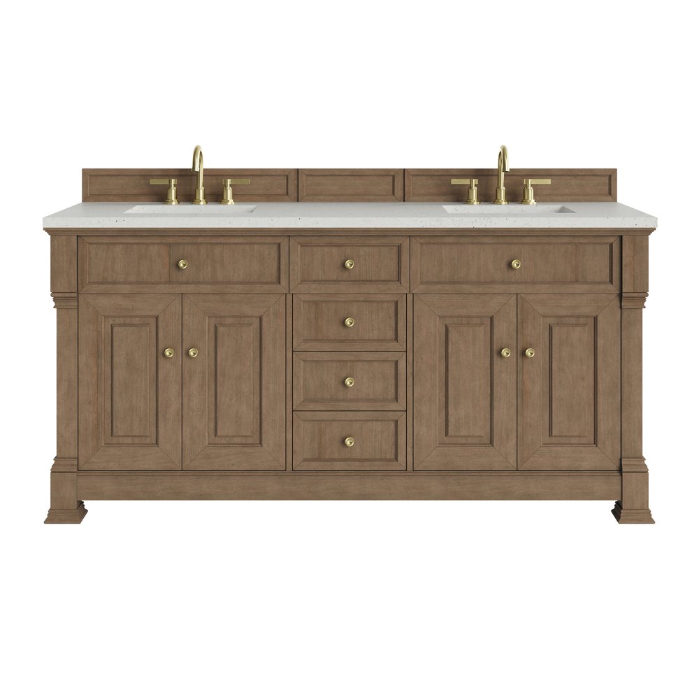 James Martin - Brookfield 72" Double Vanity, Pecan w/ 3 CM Lime Delight Silestone Top - 547-V72-PCN-3LDL view 1