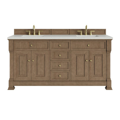 James Martin - Brookfield 72" Double Vanity, Pecan w/ 3 CM Lime Delight Silestone Top - 547-V72-PCN-3LDL view 1