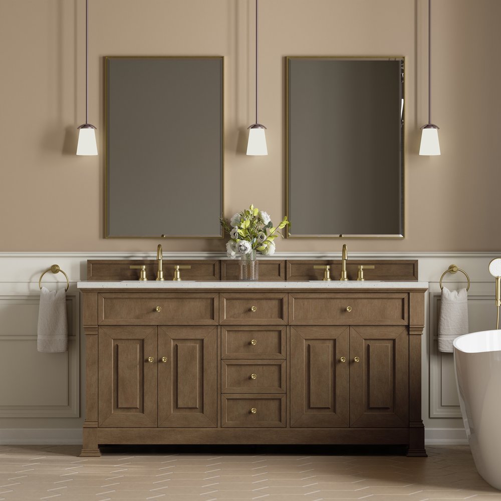 James Martin - Brookfield 72" Double Vanity, Pecan w/ 3 CM Lime Delight Silestone Top - 547-V72-PCN-3LDL view 3