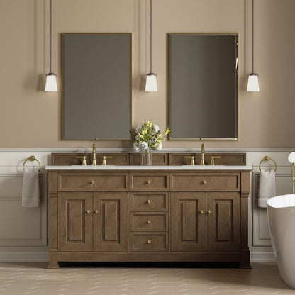 James Martin - Brookfield 72" Double Vanity, Pecan w/ 3 CM Lime Delight Silestone Top - 547-V72-PCN-3LDL view 3