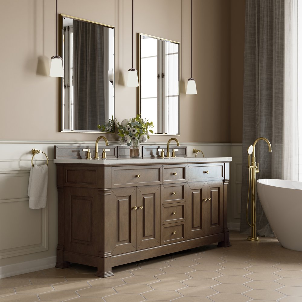 James Martin - Brookfield 72" Double Vanity, Pecan w/ 3 CM Lime Delight Silestone Top - 547-V72-PCN-3LDL view 4