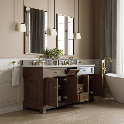 James Martin - Brookfield 72" Double Vanity, Pecan w/ 3 CM Lime Delight Silestone Top - 547-V72-PCN-3LDL view 5