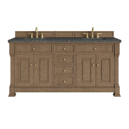 James Martin - Brookfield 72" Double Vanity, Pecan w/ 3 CM Parisien Bleu Silestone Top - 547-V72-PCN-3PBL view 1