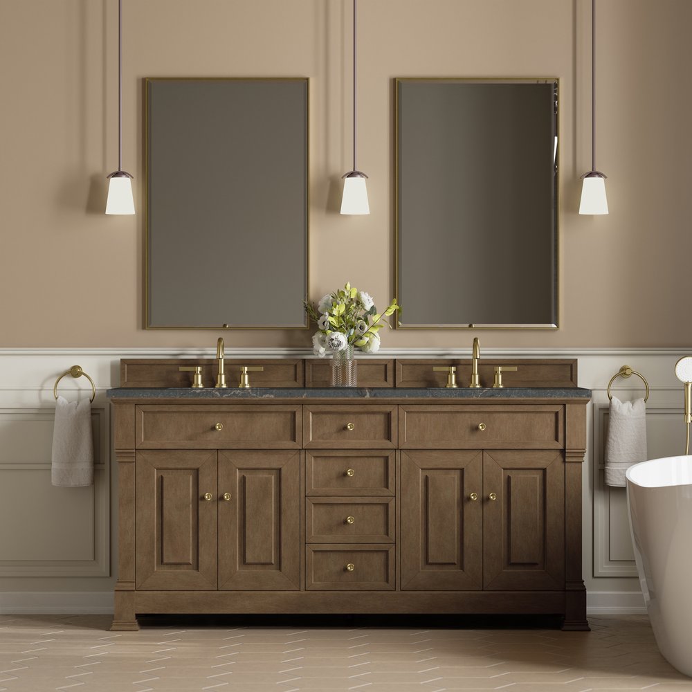 James Martin - Brookfield 72" Double Vanity, Pecan w/ 3 CM Parisien Bleu Silestone Top - 547-V72-PCN-3PBL view 3
