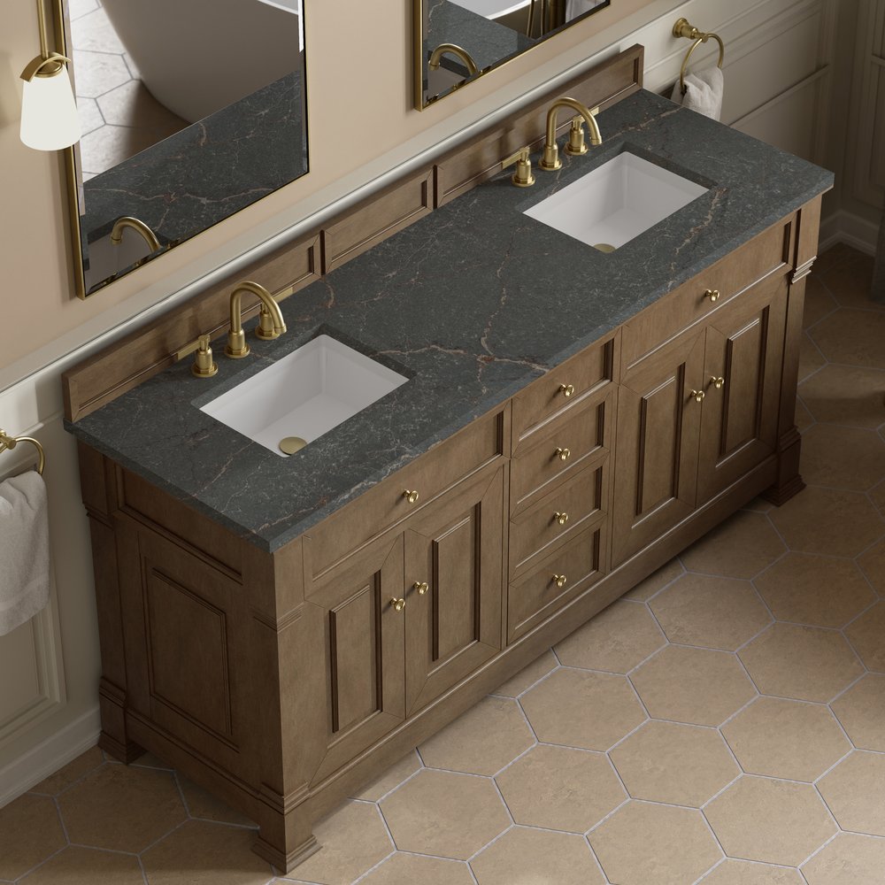 James Martin - Brookfield 72" Double Vanity, Pecan w/ 3 CM Parisien Bleu Silestone Top - 547-V72-PCN-3PBL view 7