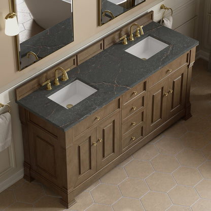 James Martin - Brookfield 72" Double Vanity, Pecan w/ 3 CM Parisien Bleu Silestone Top - 547-V72-PCN-3PBL view 7