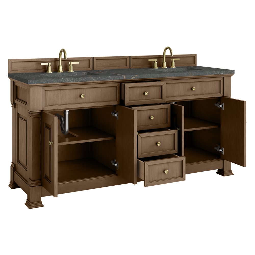 James Martin - Brookfield 72" Double Vanity, Pecan w/ 3 CM Parisien Bleu Silestone Top - 547-V72-PCN-3PBL view 8