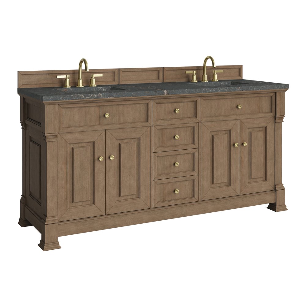 James Martin - Brookfield 72" Double Vanity, Pecan w/ 3 CM Parisien Bleu Silestone Top - 547-V72-PCN-3PBL view 10