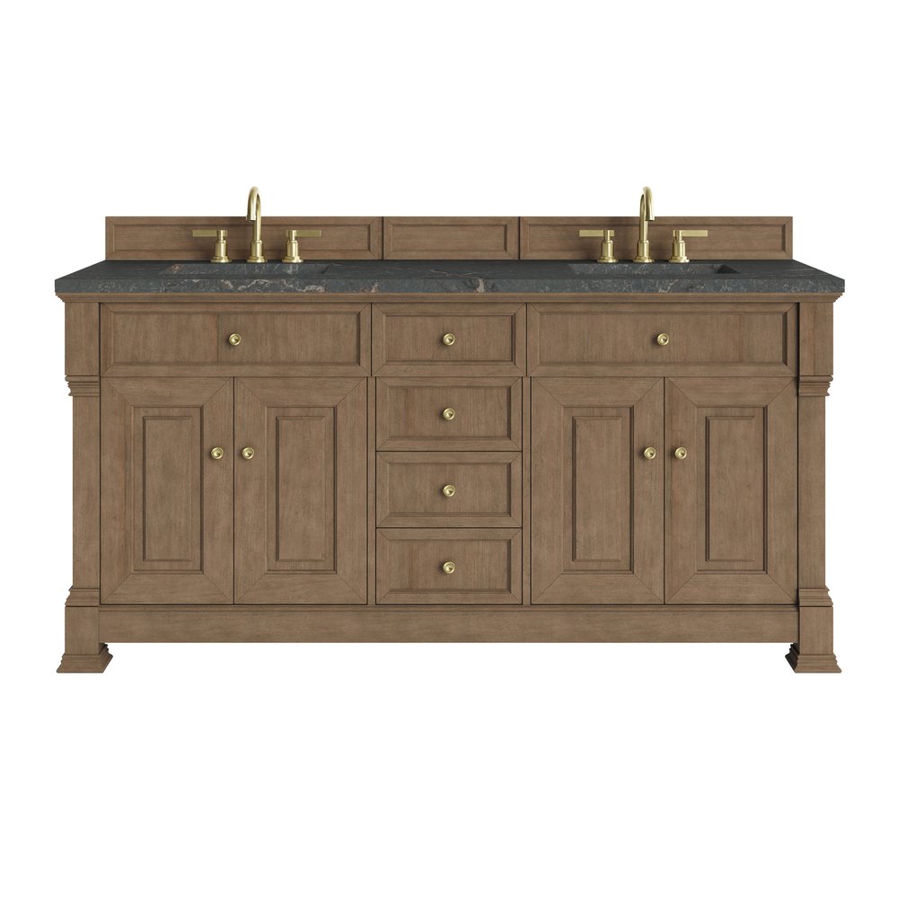 James Martin - Brookfield 72" Double Vanity, Pecan w/ 3 CM Parisien Bleu Silestone Top w/ FreePower Wireless Charger - 547-V72-PCN-FPBL view 1