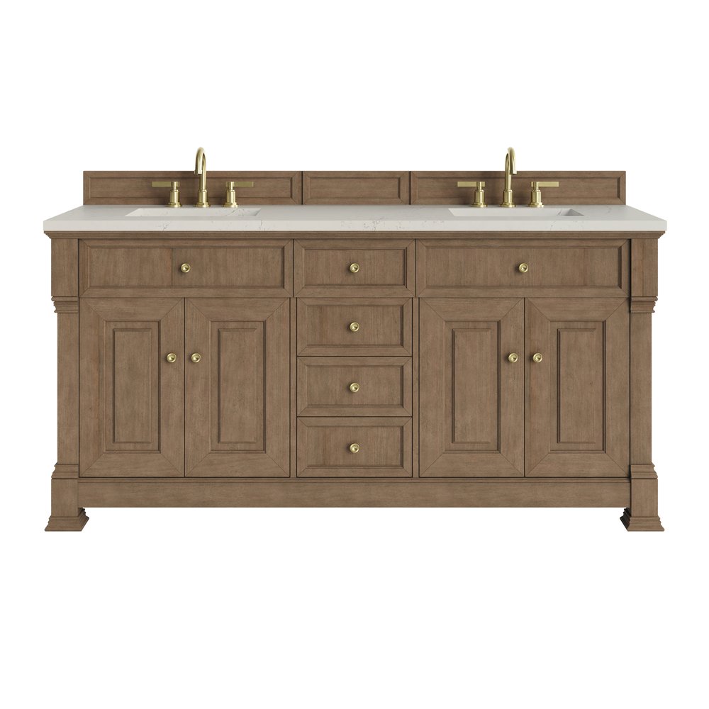James Martin - Brookfield 72" Double Vanity, Pecan, w/ 3 CM Siberian Silestone Top - 547-V72-PCN-3SFR view 1