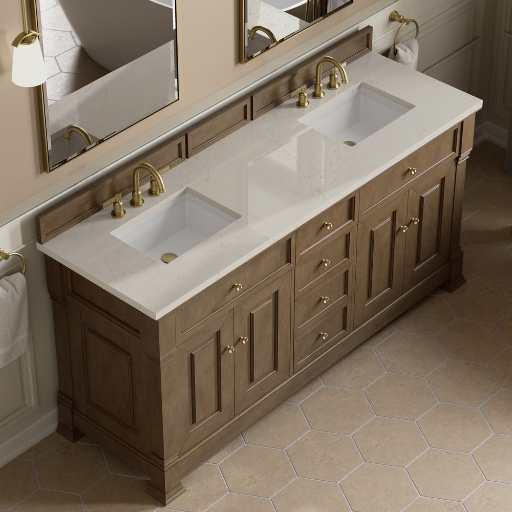 James Martin - Brookfield 72" Double Vanity, Pecan, w/ 3 CM Siberian Silestone Top - 547-V72-PCN-3SFR view 7