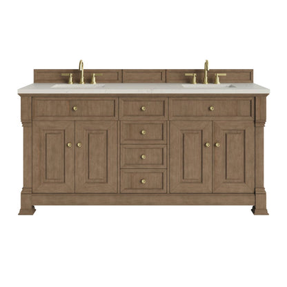 James Martin - Brookfield 72" Double Vanity, Pecan, w/ 3 CM Siberian Silestone Top w/FreePower Wireless Charger - 547-V72-PCN-FSFR view 1