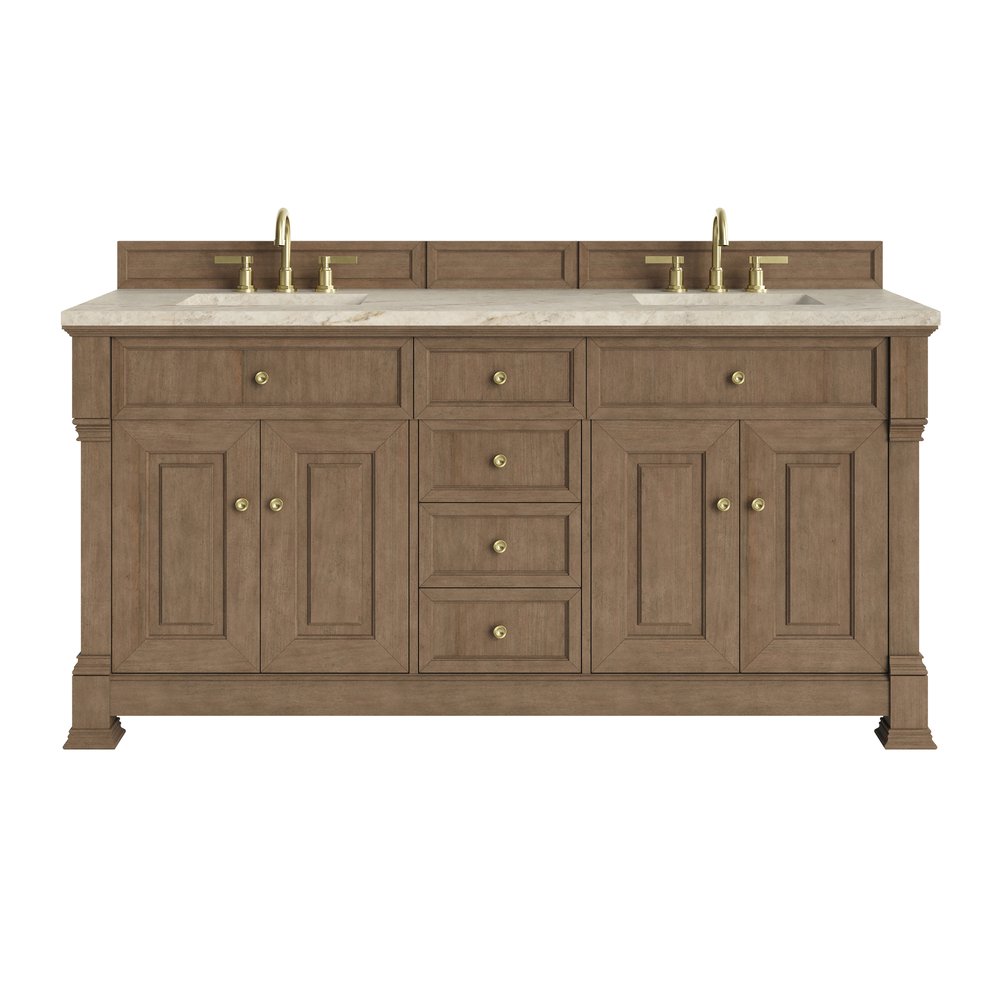 James Martin - Brookfield 72" Double Vanity, Pecan, w/ 3 CM Tajnar Eclos Top - 547-V72-PCN-3TJR view 1