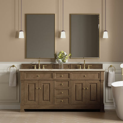 James Martin - Brookfield 72" Double Vanity, Pecan, w/ 3 CM Tajnar Eclos Top - 547-V72-PCN-3TJR view 3