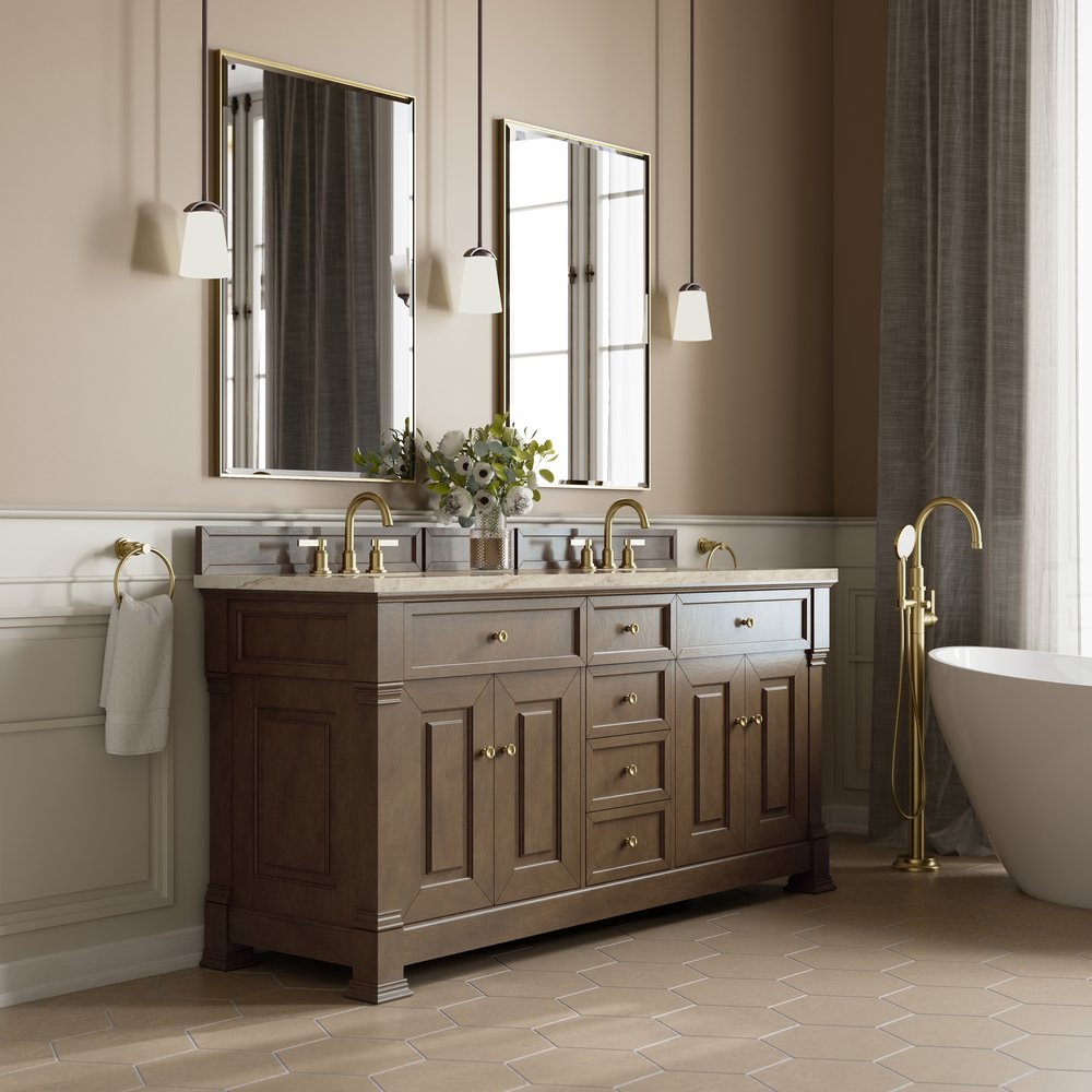 James Martin - Brookfield 72" Double Vanity, Pecan, w/ 3 CM Tajnar Eclos Top - 547-V72-PCN-3TJR view 4