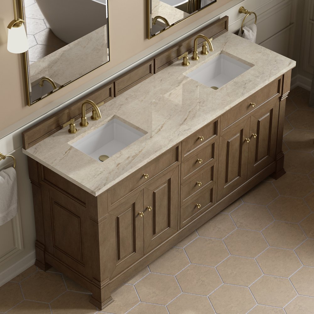 James Martin - Brookfield 72" Double Vanity, Pecan, w/ 3 CM Tajnar Eclos Top - 547-V72-PCN-3TJR view 7