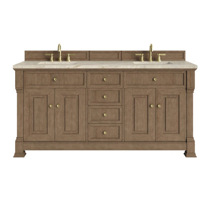 James Martin - Brookfield 72" Double Vanity, Pecan, w/ 3 CM Tajnar Eclos Top w/FreePower Wireless Charger - 547-V72-PCN-FTJR view 1