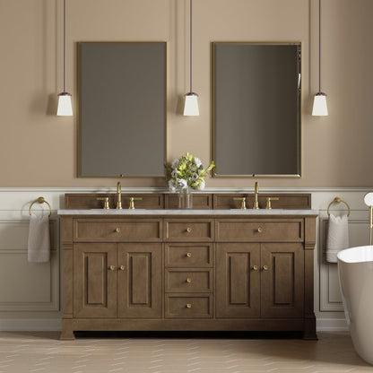 James Martin - Brookfield 72" Double Vanity, Pecan w/ 3 CM Victorian Silver  Silestone Top - 547-V72-PCN-3VSL view 3