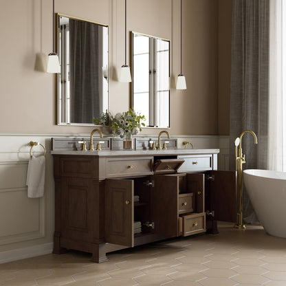 James Martin - Brookfield 72" Double Vanity, Pecan w/ 3 CM Victorian Silver  Silestone Top - 547-V72-PCN-3VSL view 5