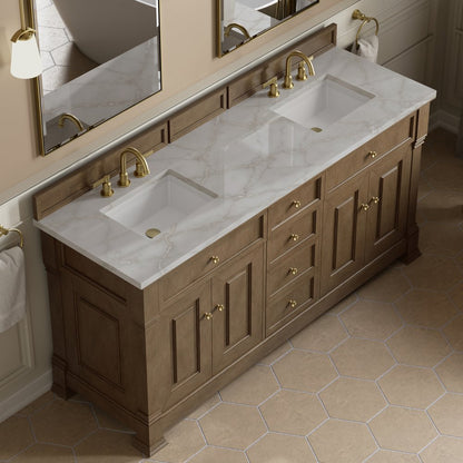 James Martin - Brookfield 72" Double Vanity, Pecan w/ 3 CM Victorian Silver  Silestone Top - 547-V72-PCN-3VSL view 7