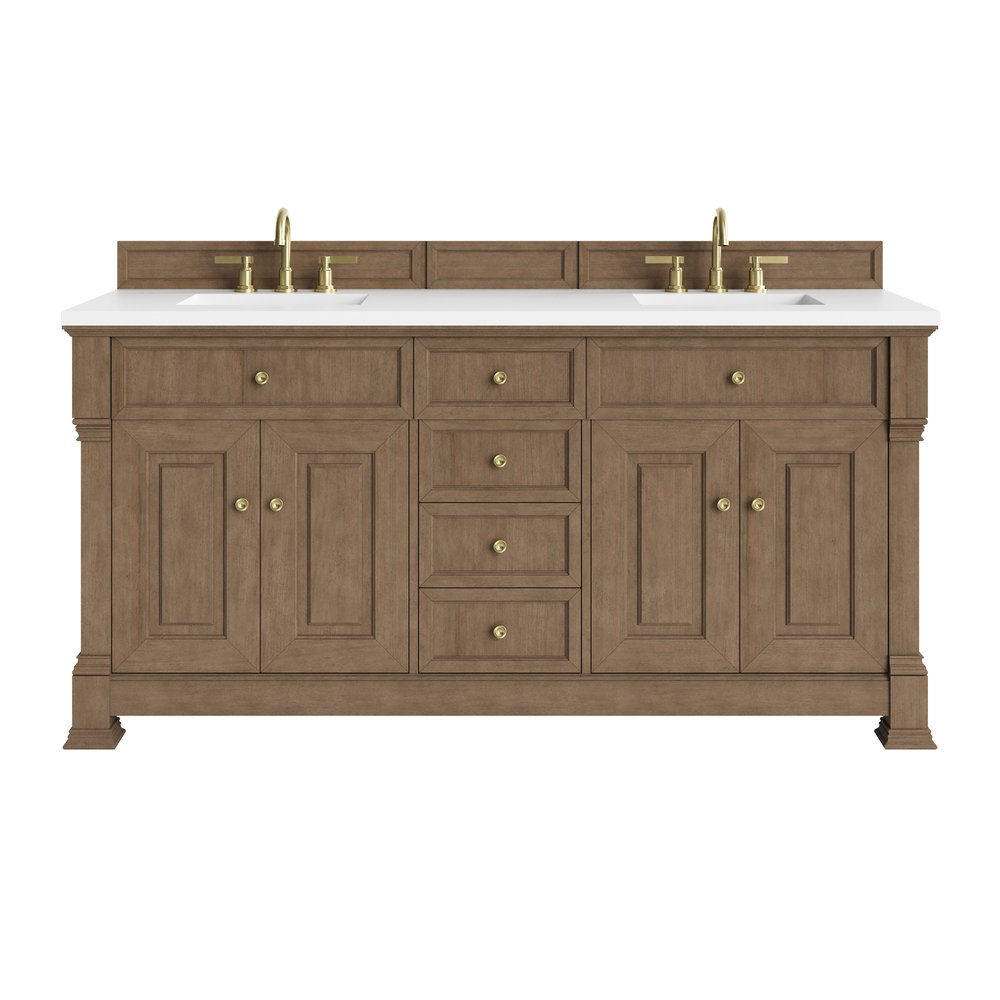 James Martin - Brookfield 72" Double Vanity, Pecan w/ 3 CM White Zeus Silestone Top - 547-V72-PCN-3WZ view 1