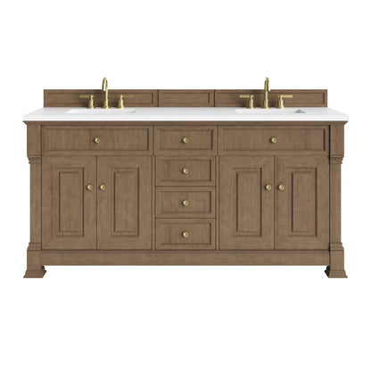 James Martin - Brookfield 72" Double Vanity, Pecan w/ 3 CM White Zeus Silestone Top - 547-V72-PCN-3WZ view 1