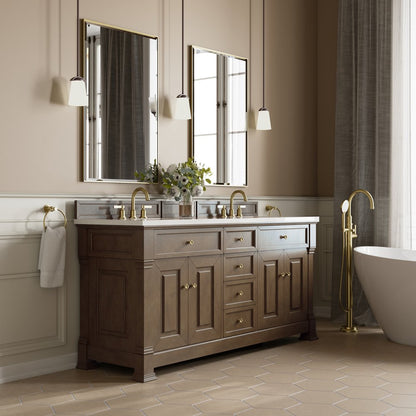 James Martin - Brookfield 72" Double Vanity, Pecan w/ 3 CM White Zeus Silestone Top - 547-V72-PCN-3WZ view 4