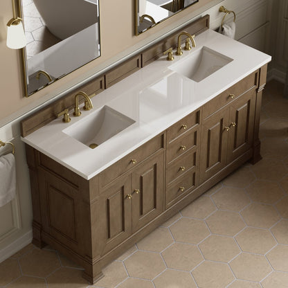 James Martin - Brookfield 72" Double Vanity, Pecan w/ 3 CM White Zeus Silestone Top - 547-V72-PCN-3WZ view 7