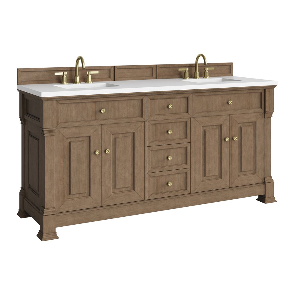 James Martin - Brookfield 72" Double Vanity, Pecan w/ 3 CM White Zeus Silestone Top - 547-V72-PCN-3WZ view 10