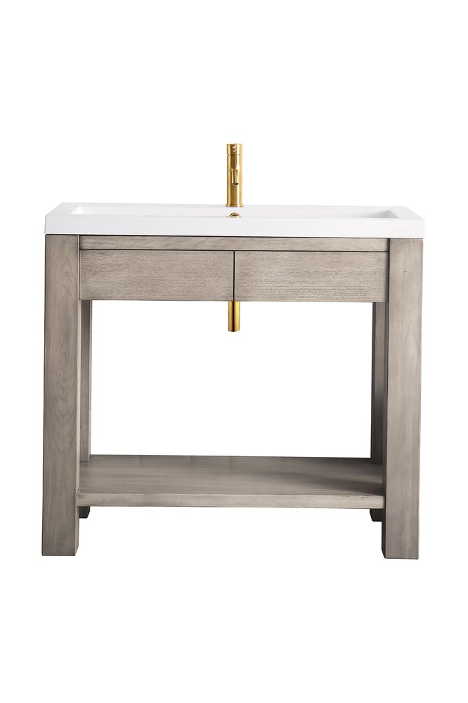 James Martin - Brooklyn 39.5" Single Console Vanity, Platinum Ash w/ White Glossy Composite Stone Top - C205V39.5PTAWG view 1