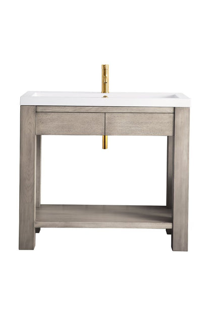 James Martin - Brooklyn 39.5" Single Console Vanity, Platinum Ash w/ White Glossy Composite Stone Top - C205V39.5PTAWG view 1