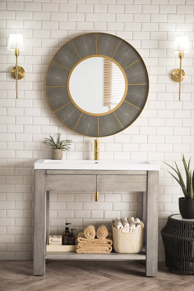 James Martin - Brooklyn 39.5" Single Console Vanity, Platinum Ash w/ White Glossy Composite Stone Top - C205V39.5PTAWG view 2