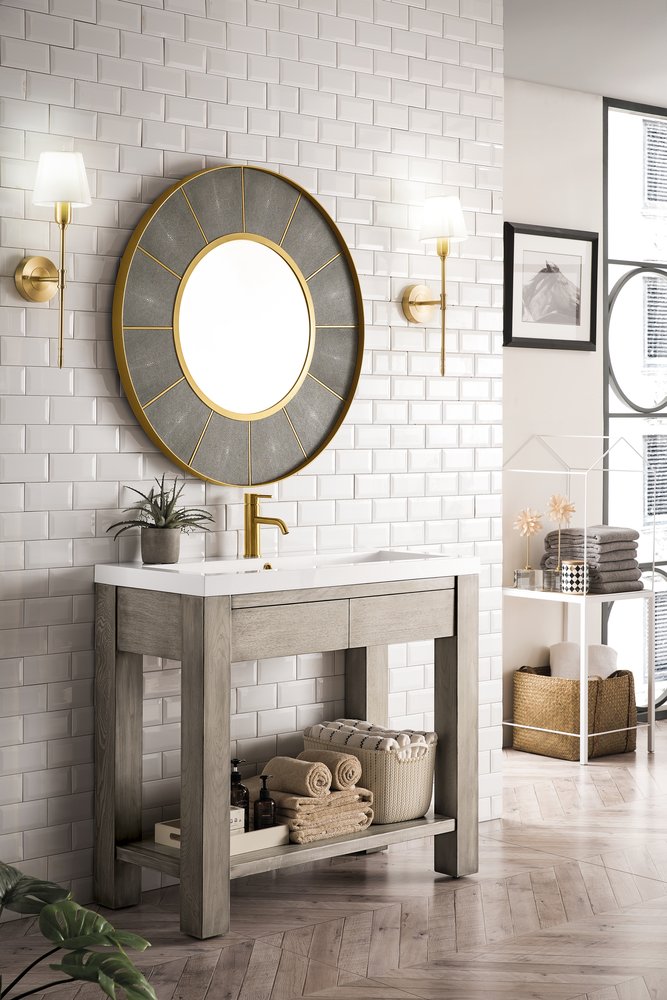 James Martin - Brooklyn 39.5" Single Console Vanity, Platinum Ash w/ White Glossy Composite Stone Top - C205V39.5PTAWG view 3