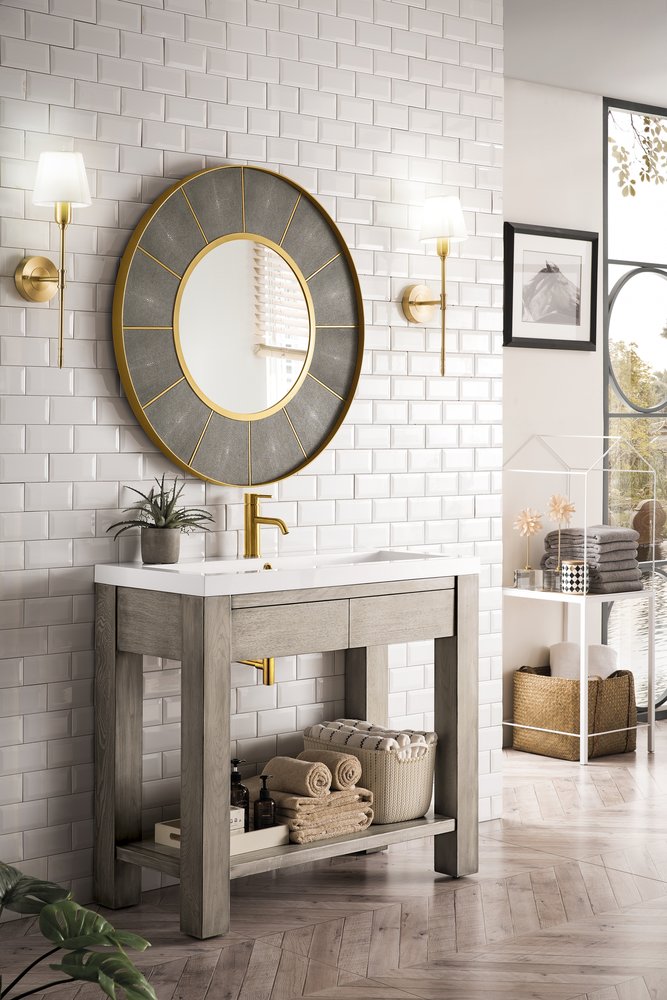 James Martin - Brooklyn 39.5" Single Console Vanity, Platinum Ash w/ White Glossy Composite Stone Top - C205V39.5PTAWG view 4
