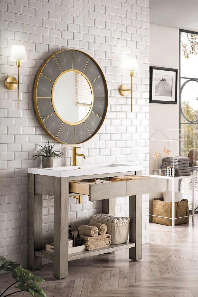 James Martin - Brooklyn 39.5" Single Console Vanity, Platinum Ash w/ White Glossy Composite Stone Top - C205V39.5PTAWG view 5