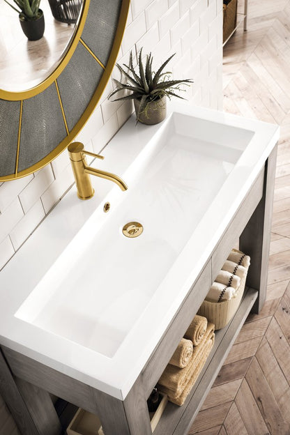 James Martin - Brooklyn 39.5" Single Console Vanity, Platinum Ash w/ White Glossy Composite Stone Top - C205V39.5PTAWG view 7